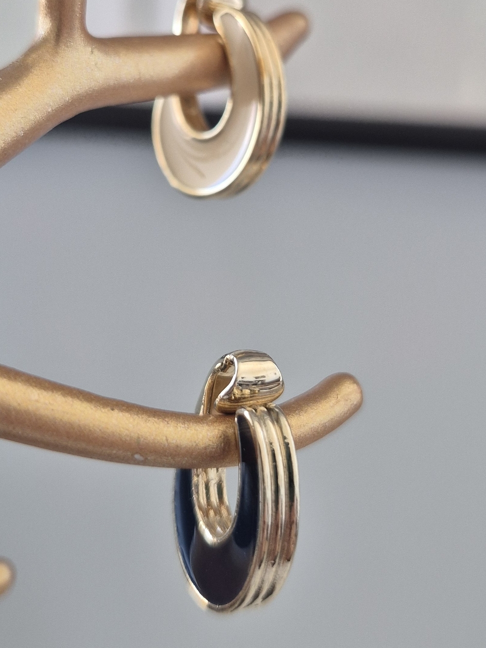Gold and Black Hoop Earrings - Women's Jewelry